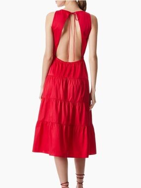 NWT alice + olivia hartley open back gathered maxi dress in ruby red
